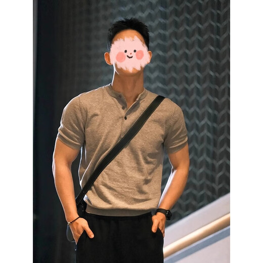 衣然呈品短袖polo衫男夏季薄款亨利领收袖口健身运动T恤美式显肌肉半袖男 浅灰色 L 【建议105-125斤】
