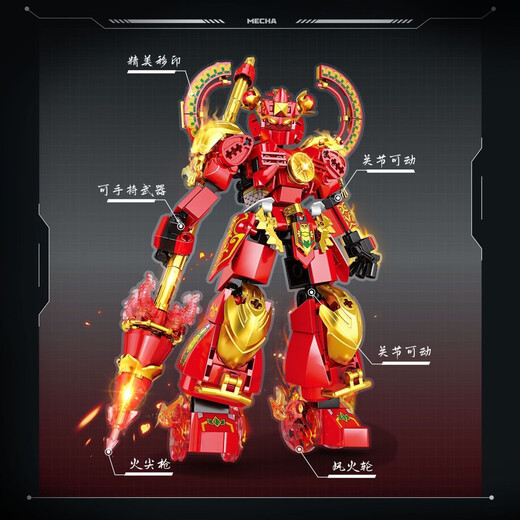 Mindi 2025 Новый мелкозернистый строительный блоки Nezha Mecha Boy собрал игрушки 6-12 лет, модельный подарок M1 становятся Haotian Mecha 757 частиц