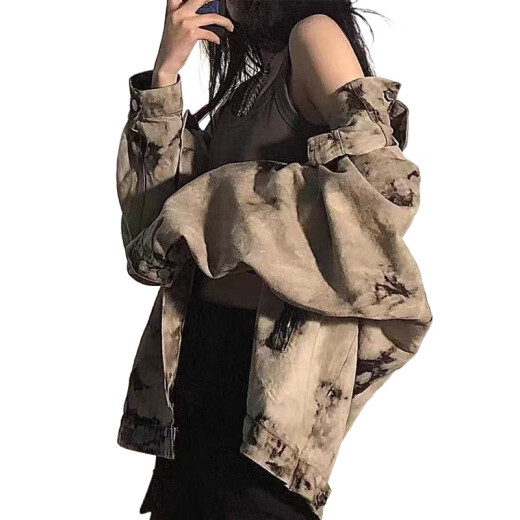荣西图（RONGXITU）水洗扎染牛仔外套春秋高街复古宽松上衣 9930 XL 130-145