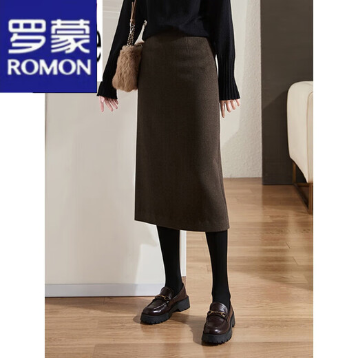 ROMON skirt women's 2024 autumn and winter new style high-end straight high-waist slim drape professional hip-covering one-step skirt black M