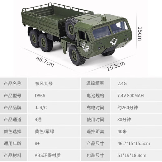 Fernbedienung Car Boy Toy Spielzeug großer Kinder mit sechsradem Rahmen Militärfahrzeugmodell-Ladung mit Allradantrieb Off-Road Heavy Truck American Heavy Truck Cape Kamera Drei-Batterie-Version (spielen Sie 90 Minuten. + Get It)