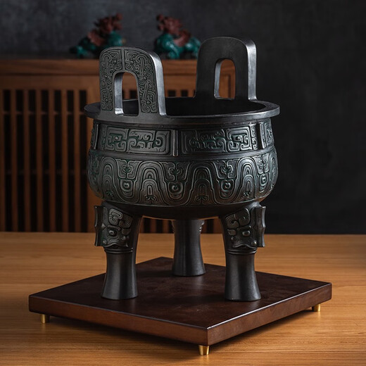 铜官乐铜鼎摆件仿古青铜器鼎盛千秋工艺品克鼎办公桌玄关酒柜桌面装饰品 高35厘米赠送铜木底座