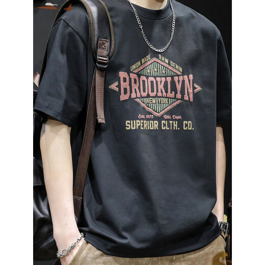 
Semir heavy short-sleeved T-shirt for men in summer new American fashion brand pure cotton men loose large size trendy half-sleeved top for men 9918 black regular M suitable 115-130Jin [Jin equals 0.5 kg]