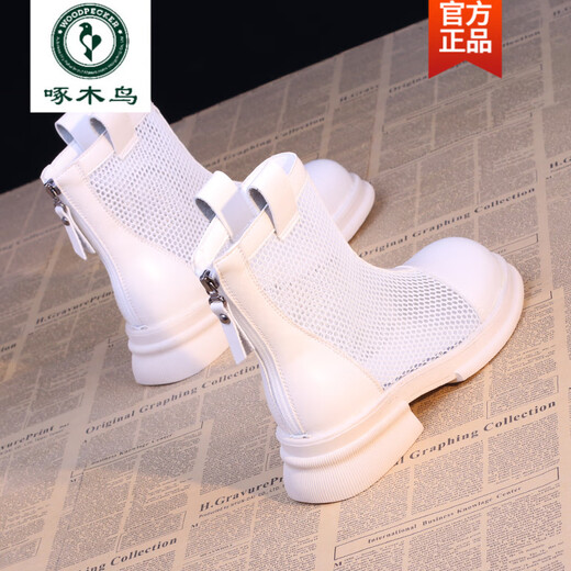 Spechtleder kurze Stiefel für atmungsaktive Damen Martin Stiefel 2025 Neue Frühlings- und Sommer -vielseitige Mesh hohl Stiefel Dünne Mesh Sandalenstiefel Schwarz 35