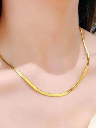 Kawamori AU750 genuine gold with certificate and guaranteed value 18K gold necklace flat snake bone necklace men and women clavicle chain high-end niche AU750 gold 18K gold flat snake bone necklace (46cm