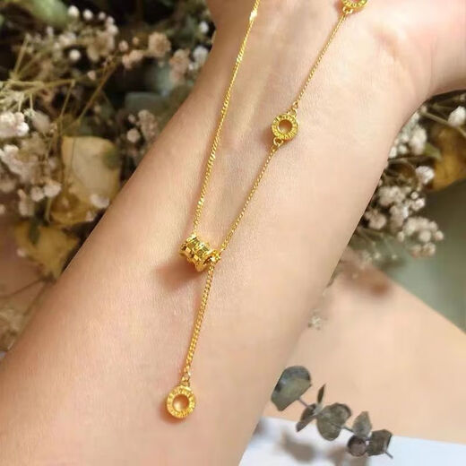 Wanmu Gold 24K Necklace Pure Gold Fashion Small Waist Pendant 9999 Gold Transfer Bead Circle Clavicle Chain for Women 0.01g Small Waist Necklace (One Piece)