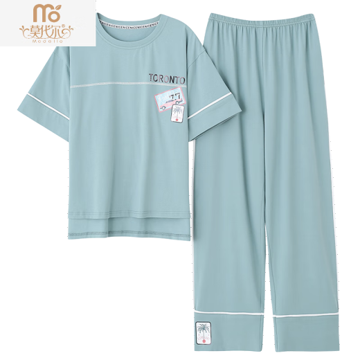 Pijama modal para mujeres en verano algodón puro 2025 Nuevos pantalones de manga corta juego de ropa para el hogar para trajes de algodón delgado 7374 frijoles verdes M 80100Jin [Jin iguala 0.5 kg]