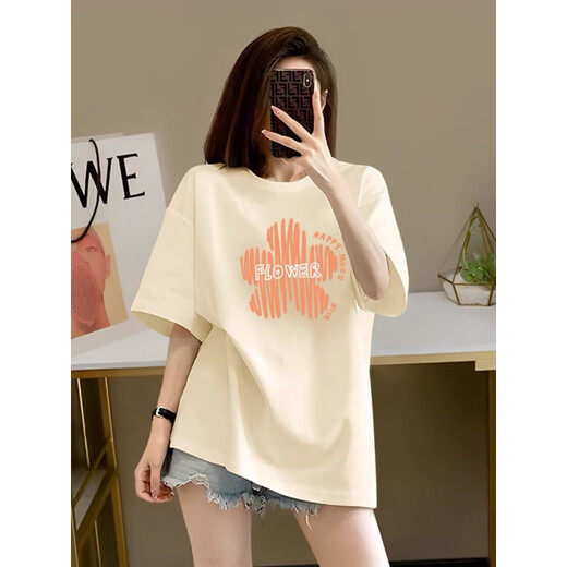 With pure YISHION Korean version of fat mm apricot pure cotton short-sleeved T-shirt for women 2025 new summer large-size slimming shoulder half-sleeved top trendy 1047# Navy Blue [Pure Cotton] XL [Suggested 135-155Jin [Jin equals 0.5 kg]]