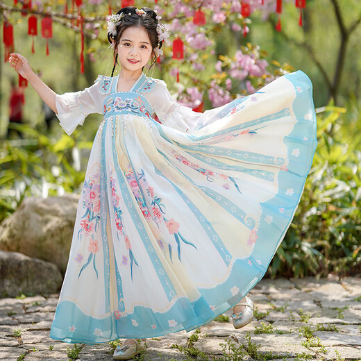 COLORFUL GEMS汉服女童连衣裙夏季古风公主演出 9195粉色短袖【单裙】 120 cm