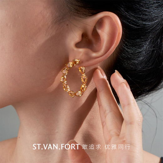 Xinwanfu simple and fashionable citrine earrings, silver inlaid citrine earrings, gemstone earrings, personalized large drop-shaped earrings, gift, citrine total 13 carats, a pair of new products in stock