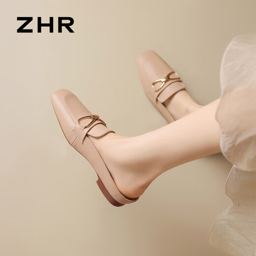 ZHR包头拖鞋女夏通勤穆勒半拖女外穿法式凉拖一脚蹬女鞋AH681杏色37