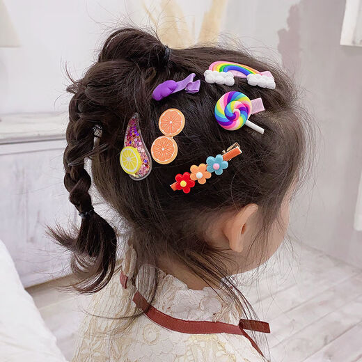 Garenbei children's dopamine hair clip baby cute little hair clip bangs clip girls bb clip headband bow hair accessories pink flower 14-piece set
