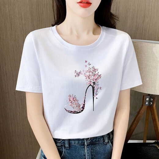 Hochwertiges weißes Kurzarm-T-Shirt aus gekämmter Baumwolle für Damen mit lockerem Design und altersreduzierender Nischen-Sommerkleidung 2025 neues Top 6195 graublaue Baumwolle kurzärmelig M (empfohlen 80-105 Jin Jin entspricht 0,5 kg)