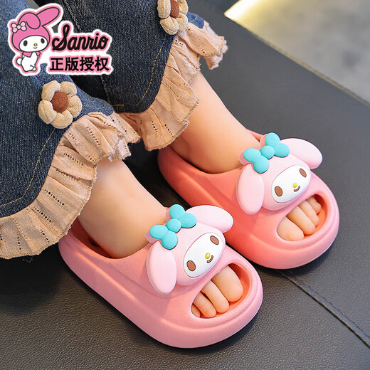 Kuromi children's sandals, girls' summer cartoon, cute non-slip indoor bathing soft-soled slippers, baby slippers, melon red Melody (upgraded environmentally friendly material) 12 190 (shoe inner length 19CM, suitable for feet 18CM)