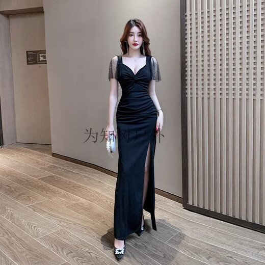 
For Zhishu's new KTV sexy nightclub long skirt bathing sauna technician temperament evening dress long bar work clothes Add B3883 black + S