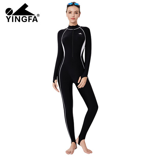 Yingfa new women's full body sun protection swimsuit long-sleeved jellyfish wetsuit black/grass green xl