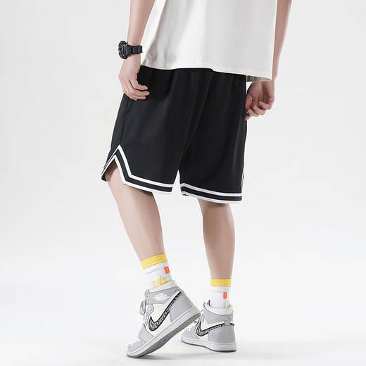IZEXX American sports shorts men's summer loose basketball pants breathable quick-drying casual five-point pants IZ56 black L