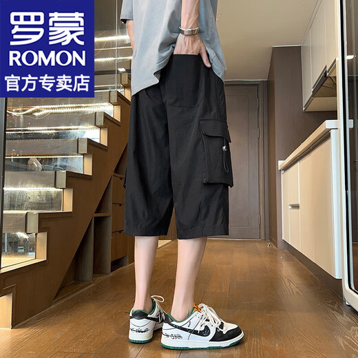 罗蒙（ROMON）父亲节礼物工装速干休闲短裤男士2024夏季潮流薄款沙滩外穿七分裤 679军绿 XL 约140-160斤可穿