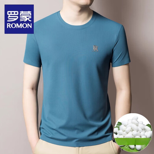 Romon High-End Round Neck Kurzärärmelte T-Shirt für Männer 2025 Neuer Sommer Dünner Männer mittlerer Alters mit halbärmeligem trendigen T-Shirt für Männer 13576-Black M 165 [Vorgeschlagenes Gewicht 100-120 Jin [Jin gleich 0,5 kg]]]