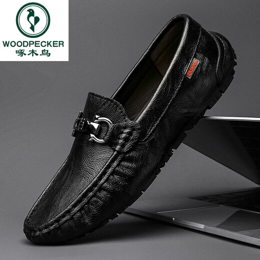 Specht Frühling Herrenschuhe Beanie Schuhe Echtes Leder-Herren 2025 Neues weichhautloser Soft-Lösch-Faulpersonen-Lederschuhe Sommer Black Hollow-9901 38