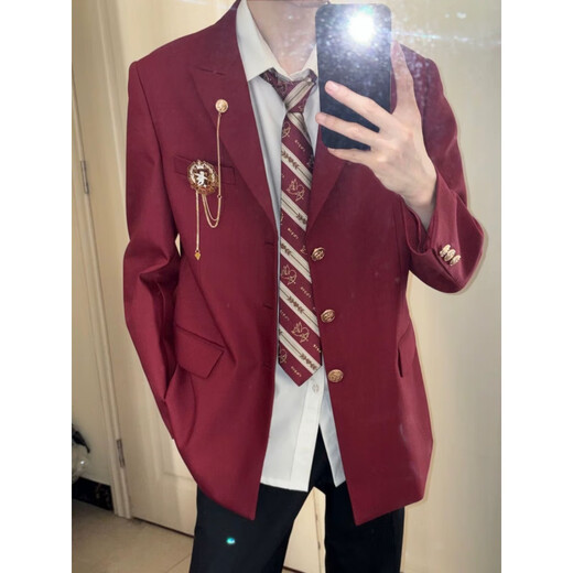 Xinghelai Japanese college style boys dk suit uniform jacket jk school supply sense red suit student handsome class suit shoulder pad suit black + white shirt navy blue tie + black suit L recommendation 110-125Jin Jin is equal to 0.5 kg