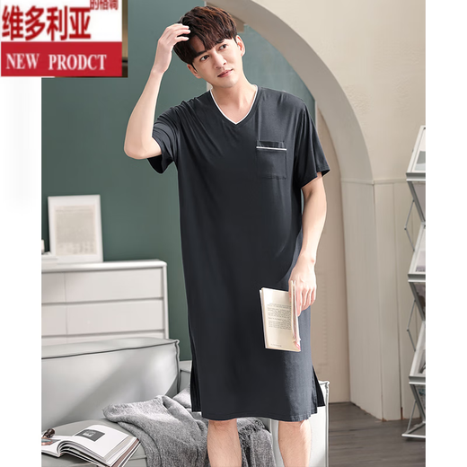 Victoria Summer Men Summer Camisón de manga corta Integrado de estilo delgado Modal de longitud media de longitud media suelta Summer de verano YM844 Flower Gray Men's Nightgown L Altura 170-175 Peso 120-140Jin [Jin iguala 0.5 kg]