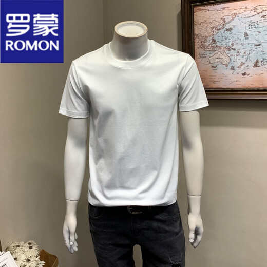 Romon-Männer-T-Shirt Frühling und Sommer neuer runder Hals reines Baumwoll kurzärmelige reine Version Solid Color Top atmungsablöschbarer, vielseitiger, halbärmeliger T-Shirt Burgundy XL (Empfohlen 135-150jin [Jin gleich 0,5 kg]))