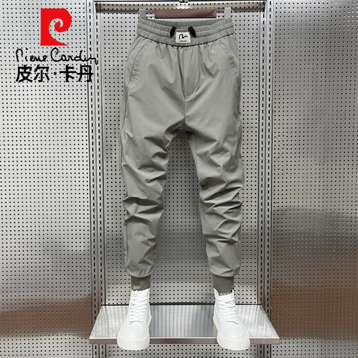 皮尔卡丹夏季休闲裤薄款男裤子秋季束脚哈伦速干裤冰丝裤运动宽松痞帅潮牌 黑色夏款 35 体重 160-170斤