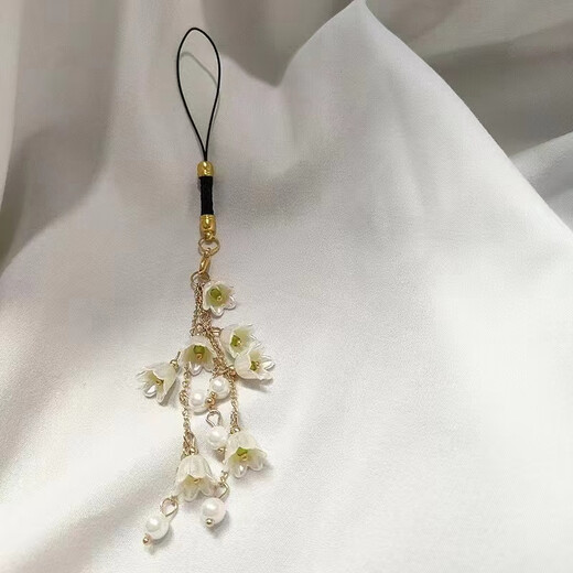 Paiqin beautiful lily of the valley flower mobile phone chain flower mobile phone rope USB flash drive backpack key chain pendant orchid mobile phone pendant lily of the valley flower white mobile phone chain