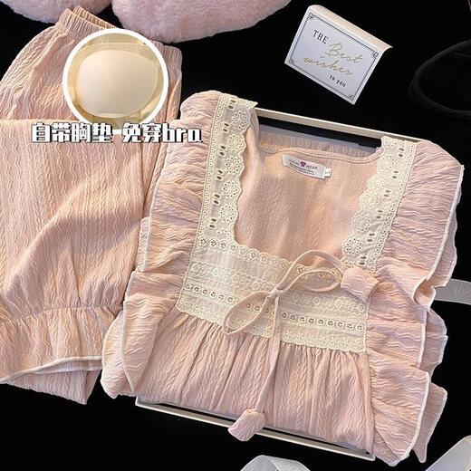FHHUABD Pajama intégré pour femmes, coton à manches longues et automne 2024 NOUVELLES vêtements de maison sucrés de style princesse 9926 Green pour femmes (poitrine de poitrine) m [suggérer le poids 80-100 Jin [Jin est égal à 0,5 kg]].