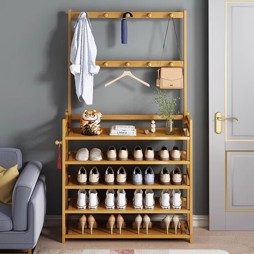 Kexiangtu shoe rack, coat rack, integrated home entrance, large capacity shoe rack, bedroom entrance multi-layer shoe cabinet, original color - four layers, 50cm, thickened bamboo