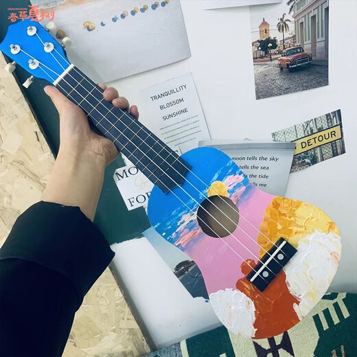OTHER元旦礼物组装尤克里里diy小吉他手工制作材料包木质彩绘涂鸦活动 中号滑板+12色颜料送画笔调色盘 21英寸