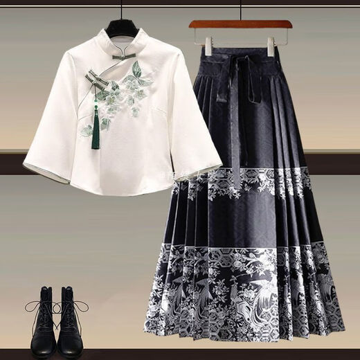 DWRW MINT GREEN MAMBO-STYLE NEUE CHINESS HANFU TOP Kleid Frauen 2025 Frühling und Sommer New Chinese Style Horse-Mart Rock Set Hanfu Top + 1289 Pink Horse-Mart-Rock Zwei-teilige Set 2xL empfohlen 140-160jin [Jin gleich 0,5 kg]