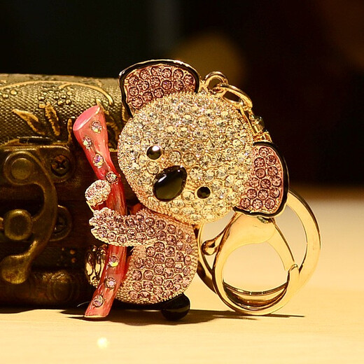 丁丁壳韩国可爱考拉汽车钥匙扣女创意钥匙链坠饰镶钻水晶包包挂件潮ins 粉色金扣