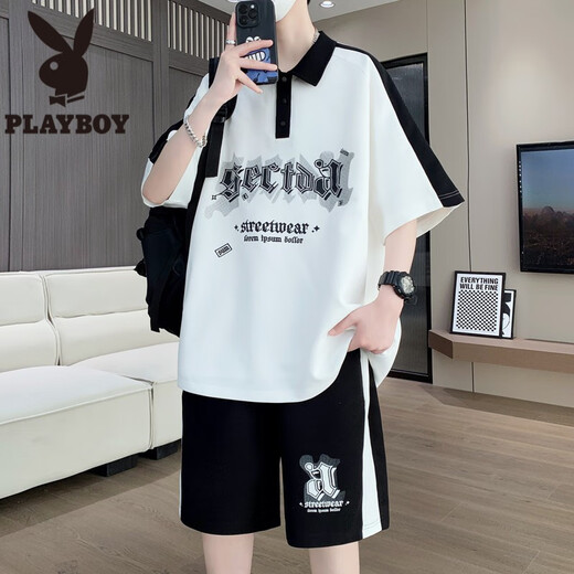 Playboy (Playboy) adolescent T-shirt à manches courtes Été 12-15 ans Élèves de lycée Polo Polo 13 Big Big Children's Suit NZJ-6629 Black (manches courtes + short) xl 115 à 130 Jin [Jin est égal à 0,5 kg]