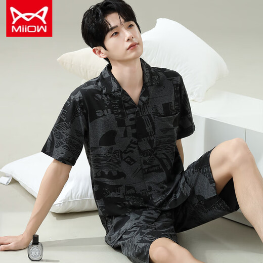 Catman MIIOW pajamas men's summer short-sleeved shorts summer thin men's men's style can be worn with loose casual large size home clothes 6624 men's style M standard (high 165100 Jin [Jin equals 0.5 kg])