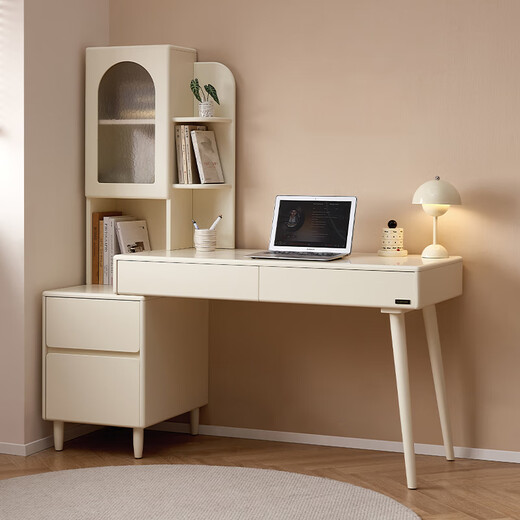 Quanyou Home Cream Style Telescopic Desk Combination Office Study Table Bedroom Makeup Table Storage Storage Cabinet New Style