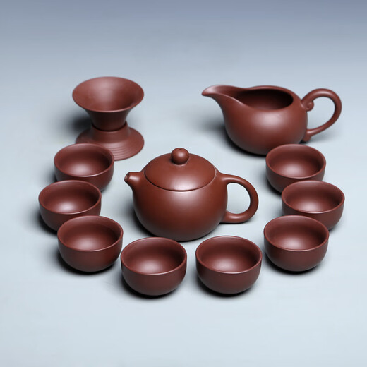 Fat Donglai quality purple sand tea set complete set Yixing raw mineral teapot kung fu accessories household tea tray tea cup lid bowl pottery black purple sand one pot two cups - event price