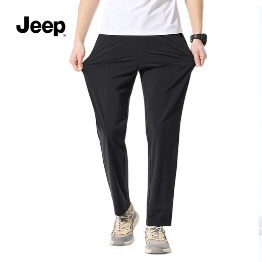 吉普（JEEP）休闲裤男商务宽松男裤高弹透气直筒裤子男  纯黑 XL