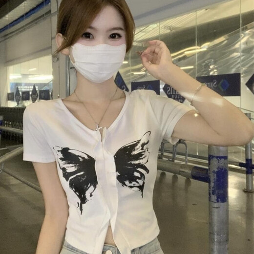 优衣库库【商场同款】美式蝴蝶印花短袖上衣甜辣百搭女款修身显瘦夏季潮流 9930黑 S