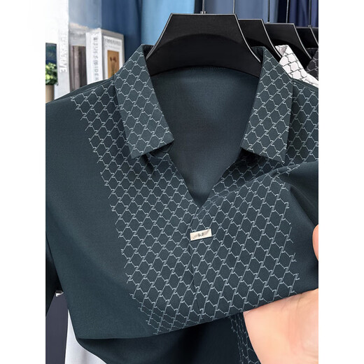 GY goldlion Jinlilai summer new scissor collar short-sleeved T-shirt for men for business casual skin-friendly comfortable and relaxed versatile half-sleeved WSTB/759 gray-green short-sleeved T-shirt L 115-135Jin [Jin equals 0.5 kg]