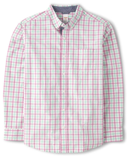 GYMBOReeGymboree Men's Dad and Son Long Sleeve Button-Down Shirt, Allure Pink, XL Allure Pink XL