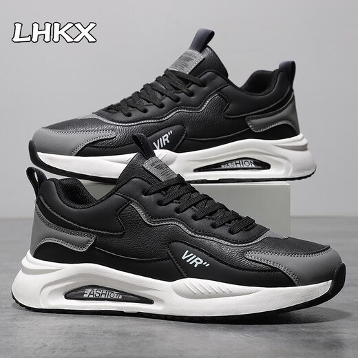 
LHKX light luxury cowhide men's shoes 2025 spring and summer new breathable mesh sneakers men's inner height-enhancing casual shoes men P9908 black [leather surface]-high-end men's shoes 39