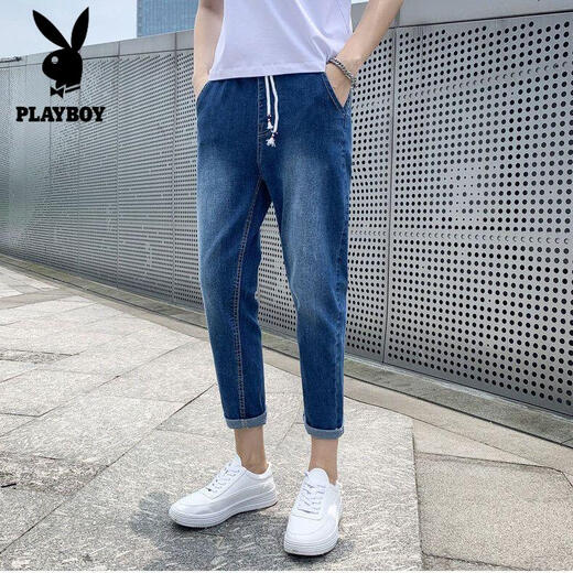 Playboy (Playboy) Hosen für Männer lässige Hosen für Sommer tragen lose und vielseitige trendige Kumpelhosen Straight Jeans für Männer Sommer dünne Männerhosen 673 hellblau/elles Seil XL sammeln Sie Priorität Lieferung]