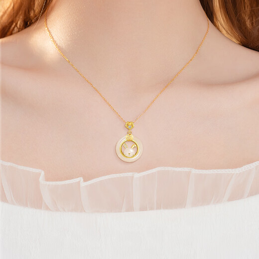Fanzheshi Genuine Hetian Jade Peace Buckle Necklace Women's Twelve Zodiac Pendant Valentine's Day Birthday Gift for Girlfriend and Wife Ruyi Jade Rabbit Peace Buckle Necklace (delivery on the same day/next day)