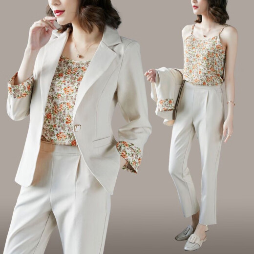El nuevo traje profesional de la primavera y el verano de Rongxitu's Fashionable y Fashionable de Rongxitu para hacer que se vea delgada y elegante 695-Flower-Green-Tres piezas XL 40