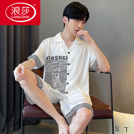 浪莎（LangSha）冰·丝真丝睡衣男夏季新款2025新款薄款短袖短裤夏天套装青年夏款 NSD695 L 125斤以下