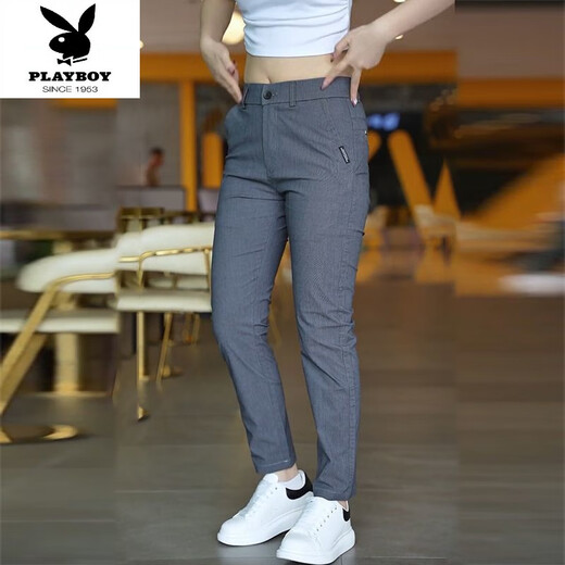 花花公子（PLAYBOY）男士休闲裤夏季薄款2025新款弹力潮流直筒修身宽松商务裤子男 T838灰色 薄款 28