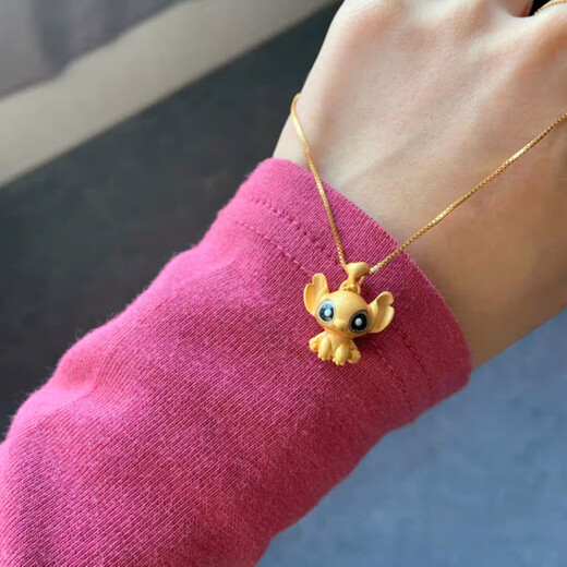 Shien plated 18K gold Stitch necklace girls fun and cute gift sterling silver pendant clavicle chain for girlfriend New product Stitch + O-shaped chain 45CM S