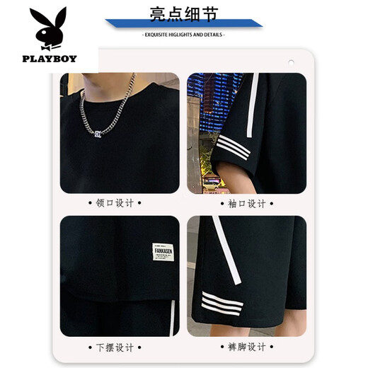 Playboy (Playboy) Casual Sports-Anzug Herren Sommer Neues loser Ice Silk-Kurzärmel-T-Shirt für Männer mit hübschen Shorts fks653 Weißer Anzug M.